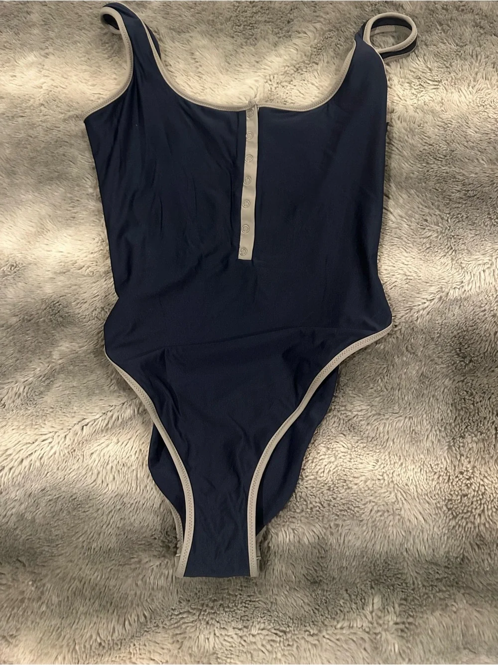 Navy One-Piece Swimsuit with gray Trim